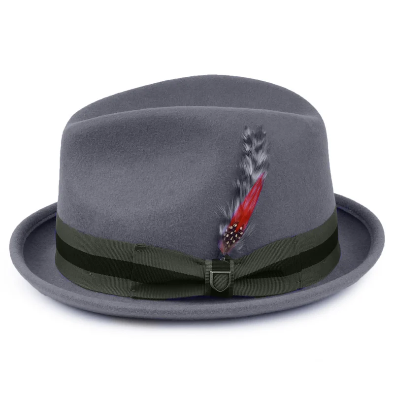 Chapeau Trilby en Laine Feutrée avec Bandeau à Rayures Gain gris BRIXTON
