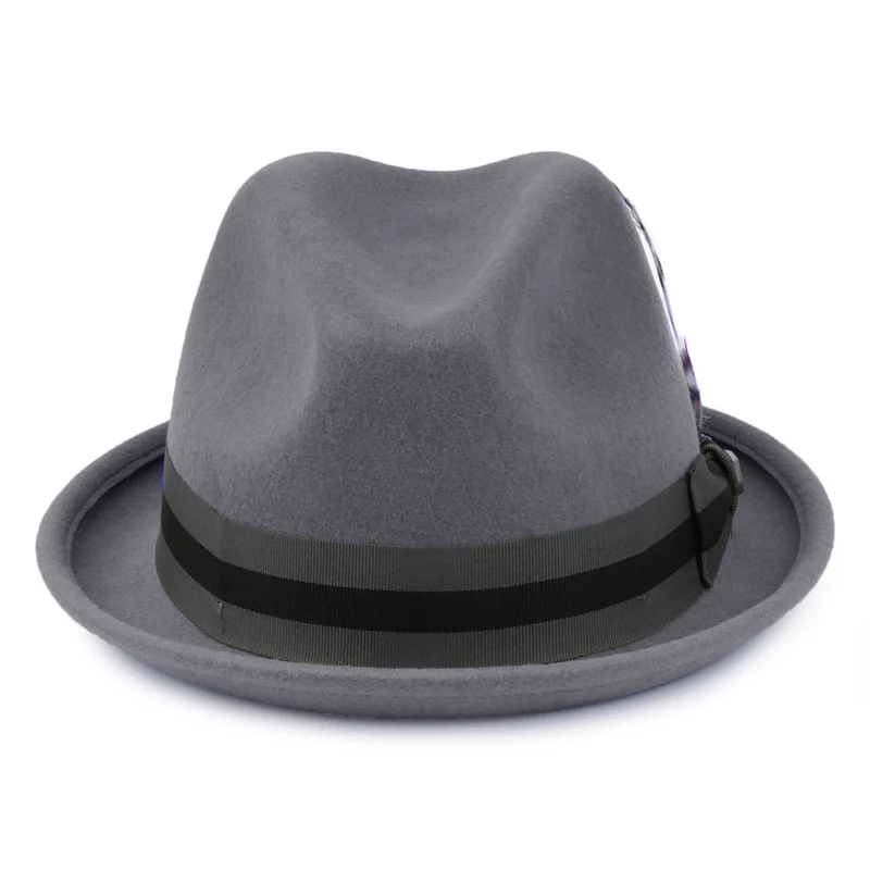 Chapeau Trilby en Laine Feutrée avec Bandeau à Rayures Gain gris BRIXTON