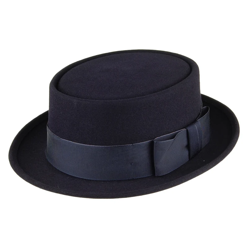 Chapeau Pork Pie en Fourrure Feutrée Monk bleu marine CHRISTYS