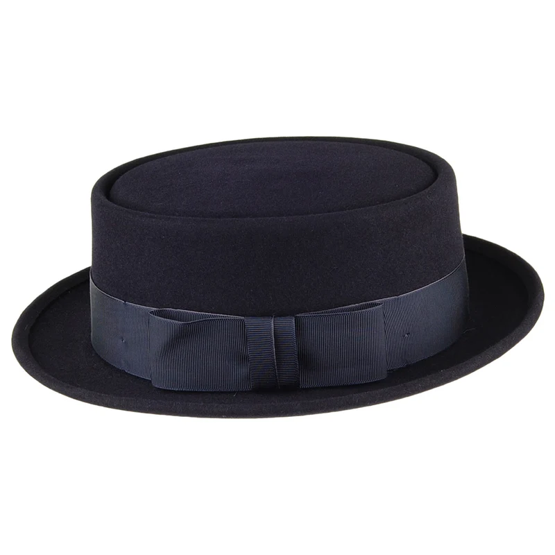 Chapeau Pork Pie en Fourrure Feutrée Monk bleu marine CHRISTYS