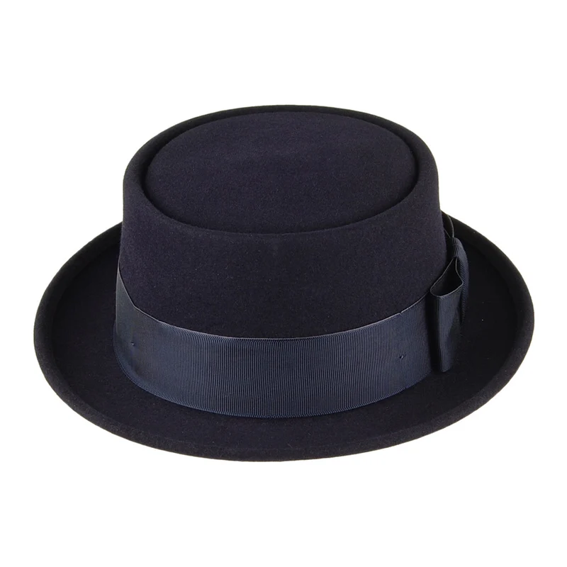 Chapeau Pork Pie en Fourrure Feutrée Monk bleu marine CHRISTYS