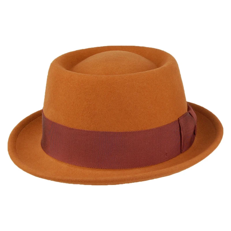 Chapeau Pork Pie en Laine Feutrée Déformable Hydrofuge Darron caramel BAILEY