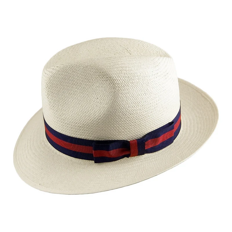 Chapeau Fedora Panama Excellent naturel avec Bandeau Rayé OLNEY