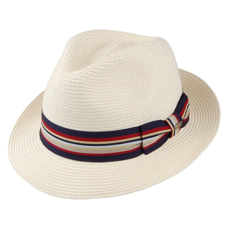 Chapeau Fedora en Paille Toyo Tressage Fin Drums naturel-bleu marine SCALA
