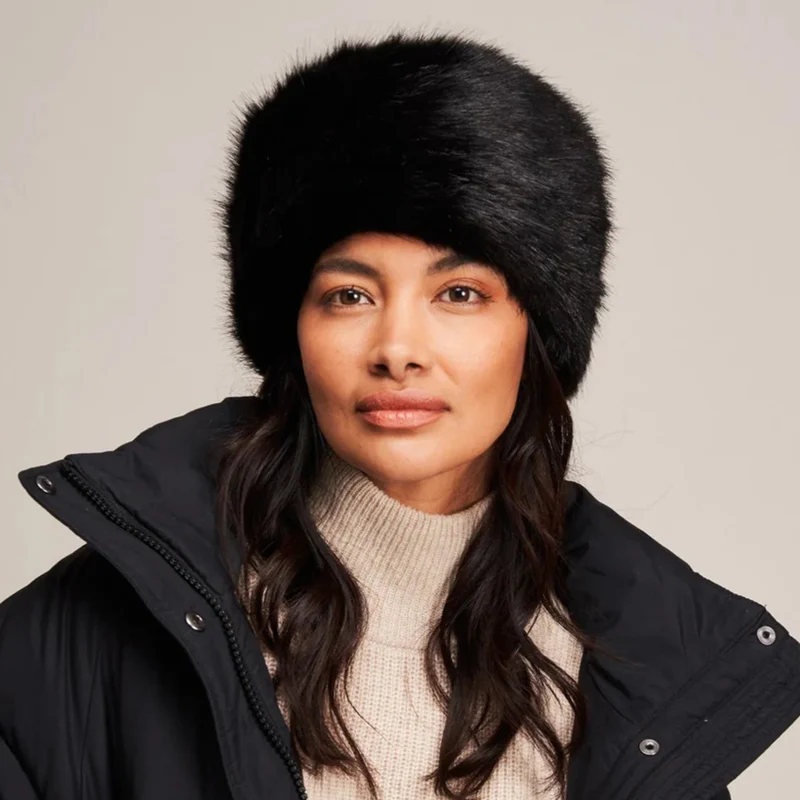 Chapeau Calot Femme Hiver en Fausse Fourrure noir HELEN MOORE