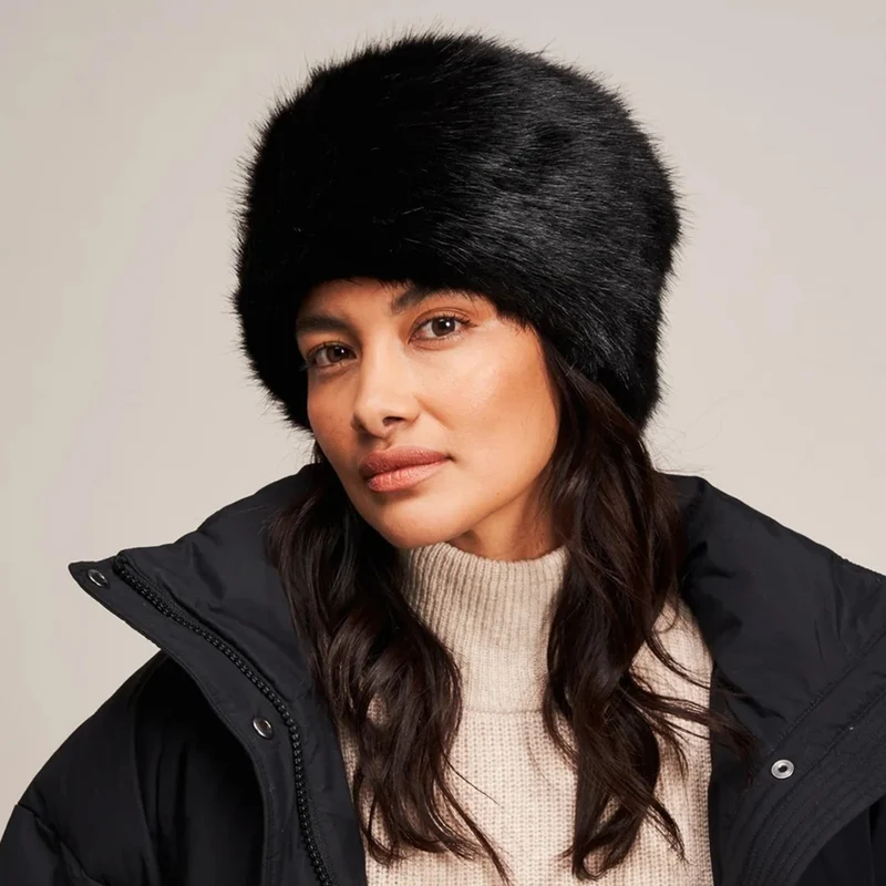 Chapeau Calot Femme Hiver en Fausse Fourrure noir HELEN MOORE