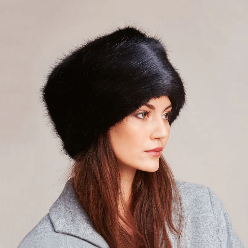 Chapeau Calot Femme Hiver en Fausse Fourrure noir HELEN MOORE