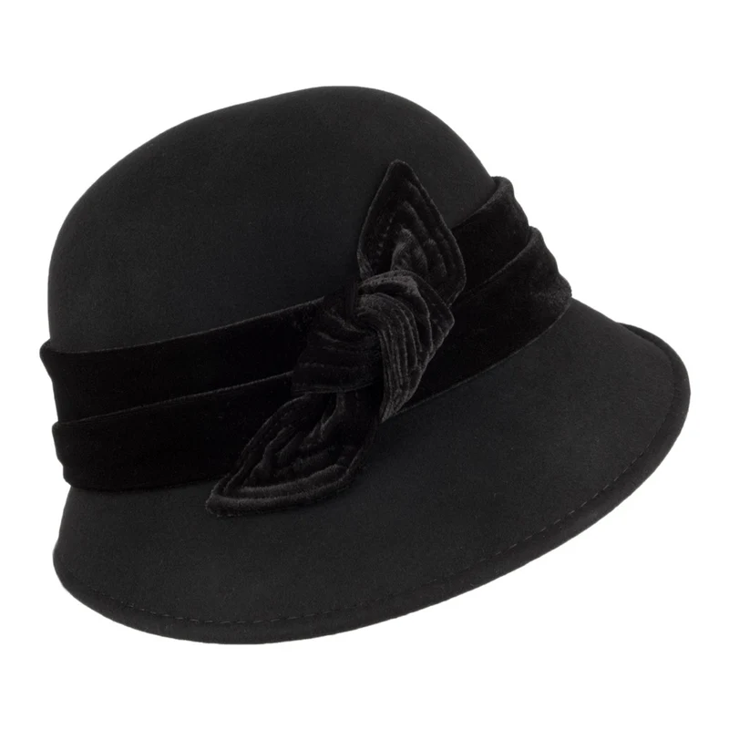 Chapeau Cloche en Laine Feutrée Bandeau en Velours Madeline noir SCALA