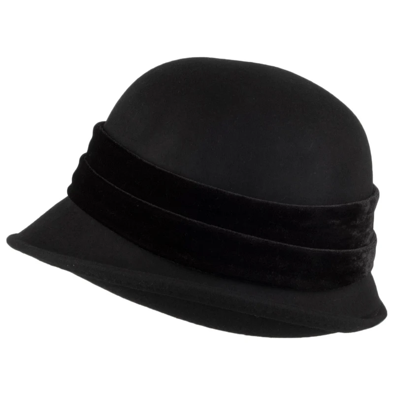 Chapeau Cloche en Laine Feutrée Bandeau en Velours Madeline noir SCALA