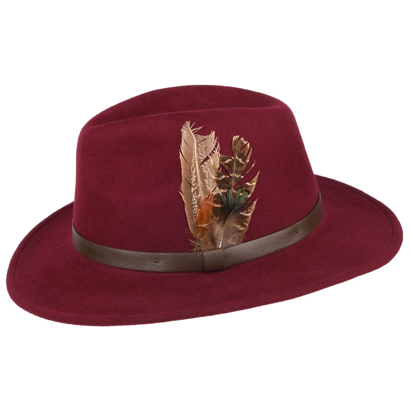 Chapeau Fedora en Laine Feutrée Hydrofuge Cheltenham merlot FAILSWORTH