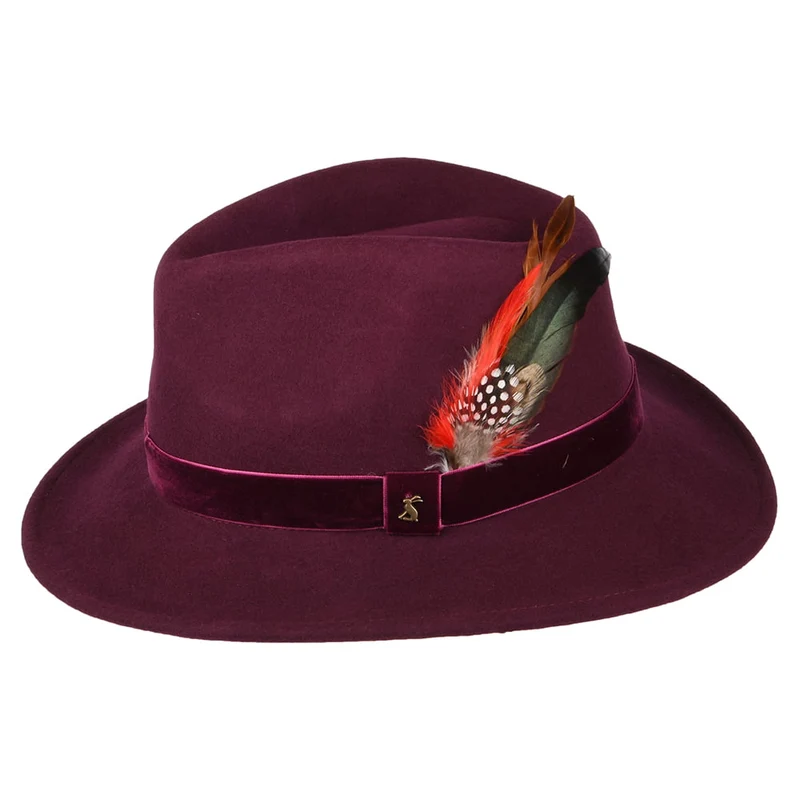 Chapeau Fedora en Feutre avec Bandeau en Velours rouge foncé JOULES