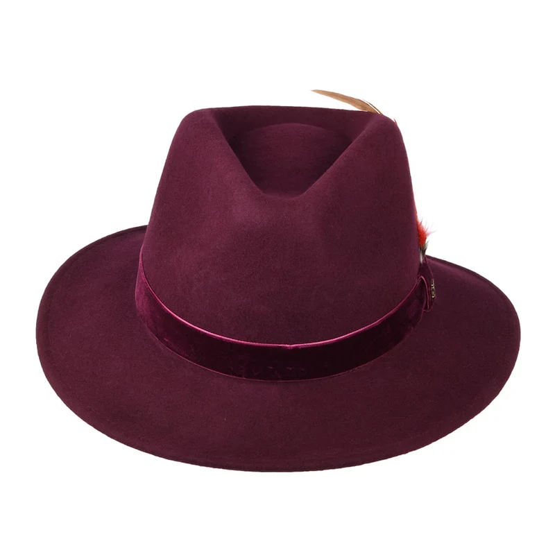 Chapeau Fedora en Feutre avec Bandeau en Velours rouge foncé JOULES