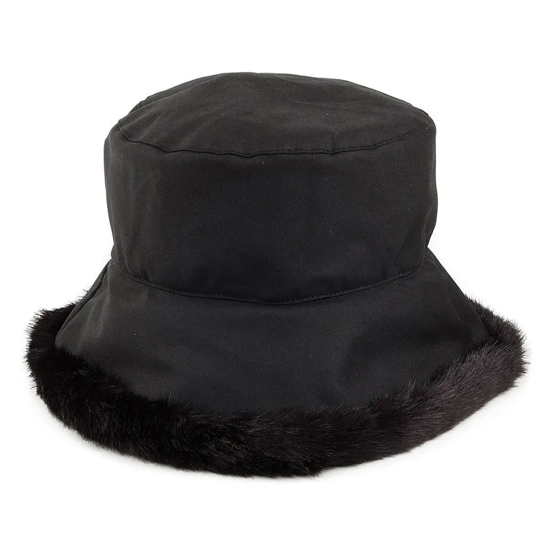 Chapeau en Coton Ciré et Fausse Fourrure Imperméable Beth noir OLNEY