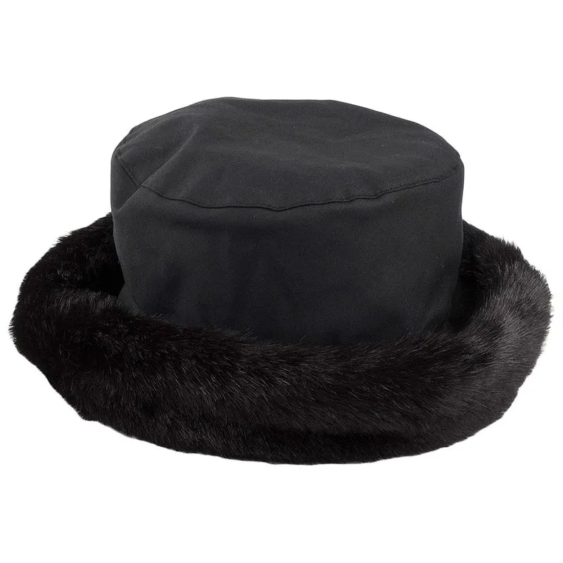 Chapeau en Coton Ciré et Fausse Fourrure Imperméable Beth noir OLNEY