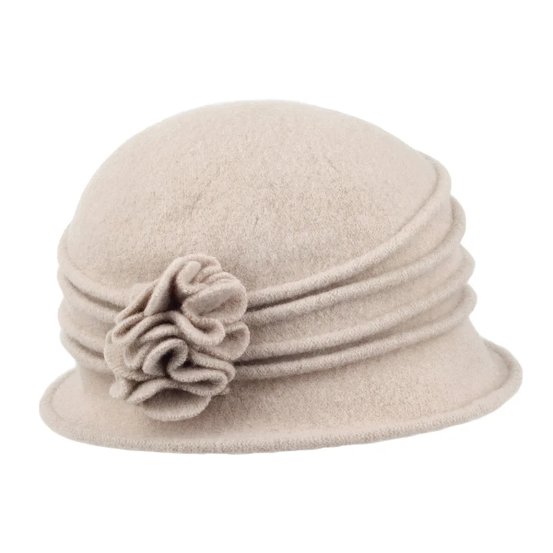Chapeau Cloche en Laine avec Fleur Grace taupe SCALA