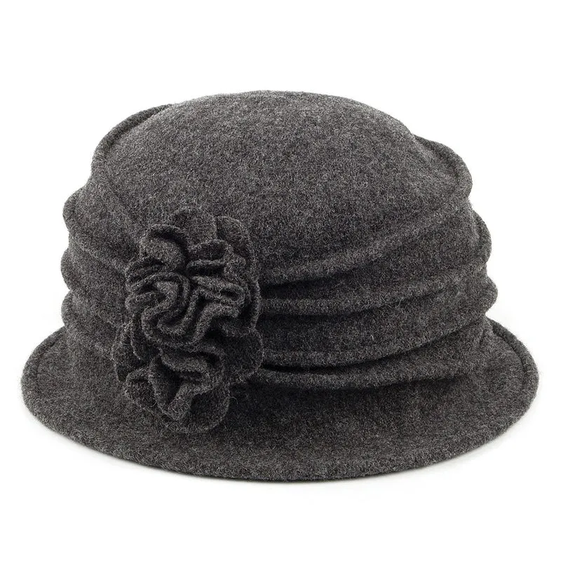 Chapeau Cloche en Laine avec Fleur Grace anthracite SCALA