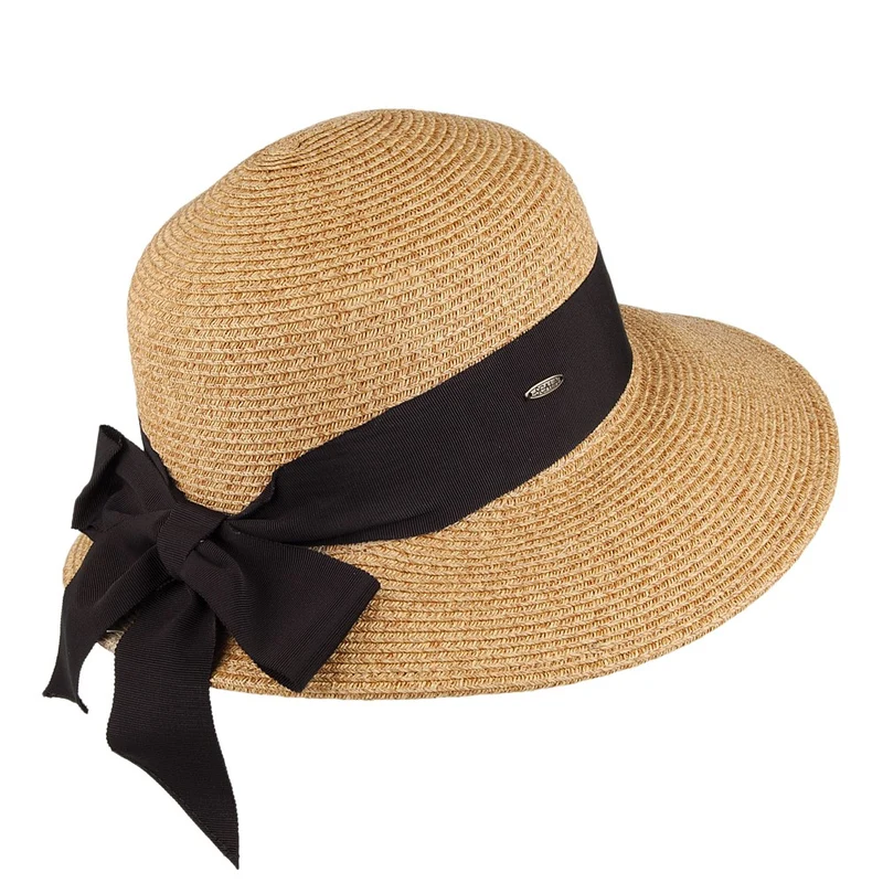 Chapeau de Paille Été avec Noeud en Gros-Grain marron clair SCALA