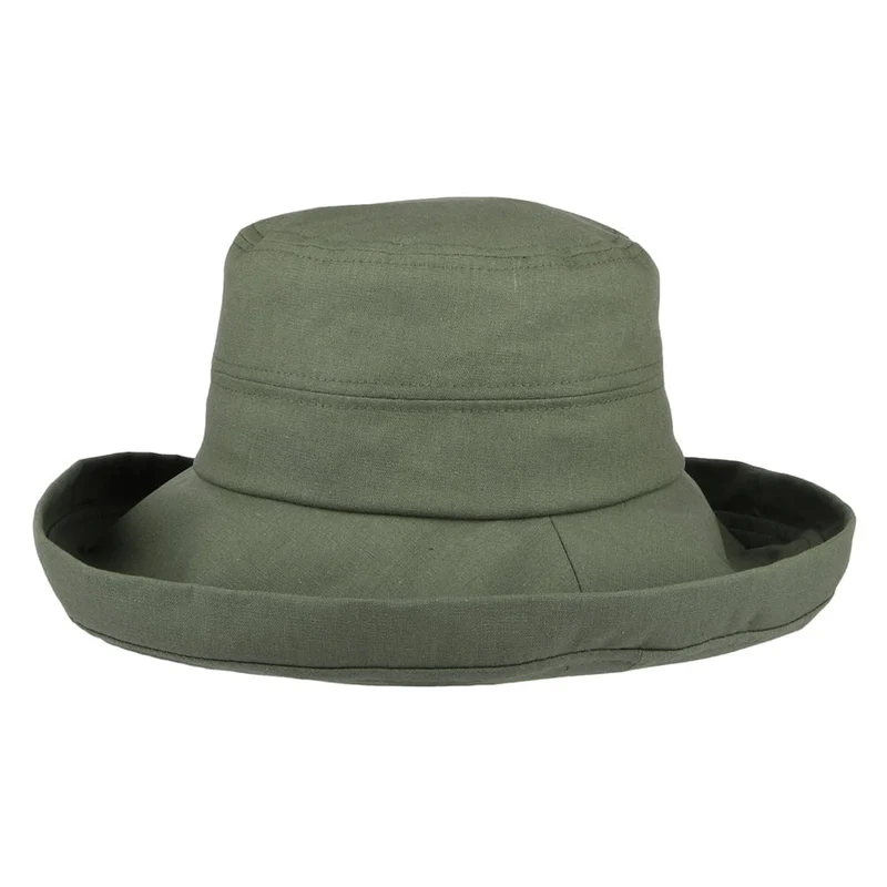 Chapeau Été en Lin Pliable Lily olive SUR LA TÊTE - VENTE EN GROS