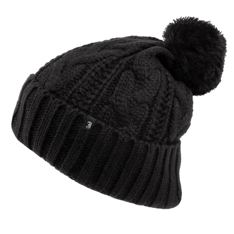 Bonnet à Pompon à Torsades noir JAXON & JAMES - VENTE EN GROS
