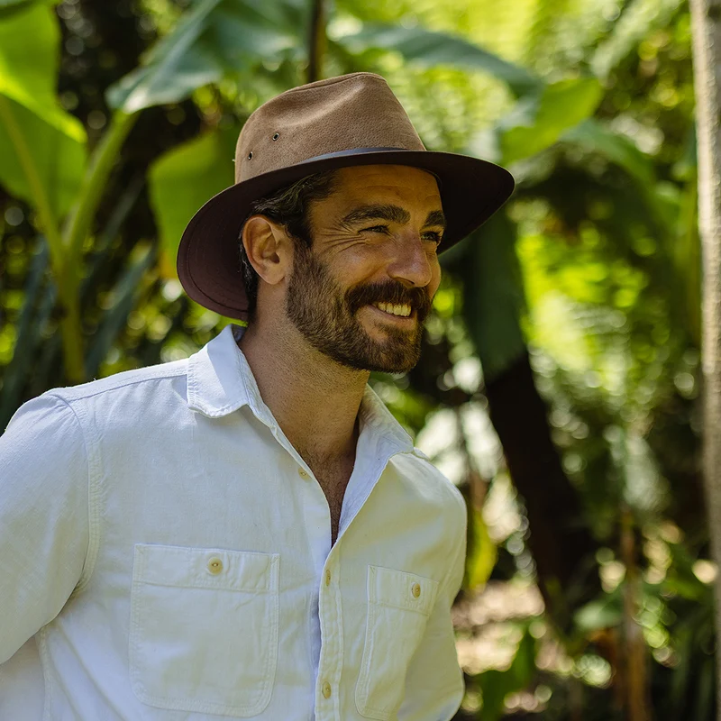 Chapeau Fedora Safari en Cuir Nubuck marron JAXON & JAMES - VENTE EN GROS