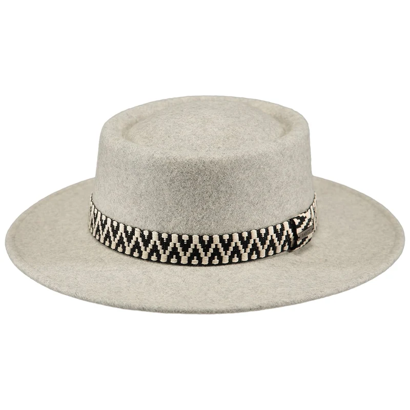 Chapeau Canotier en Laine Feutrée Fawne gris chiné BARTS