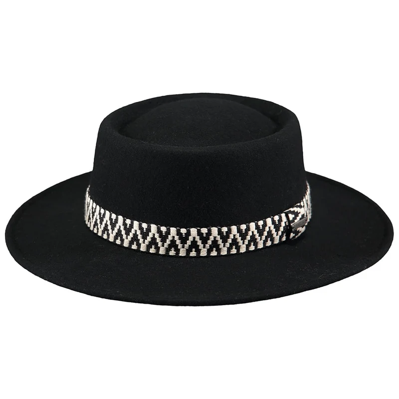 Chapeau Canotier en Laine Feutrée Fawne noir BARTS