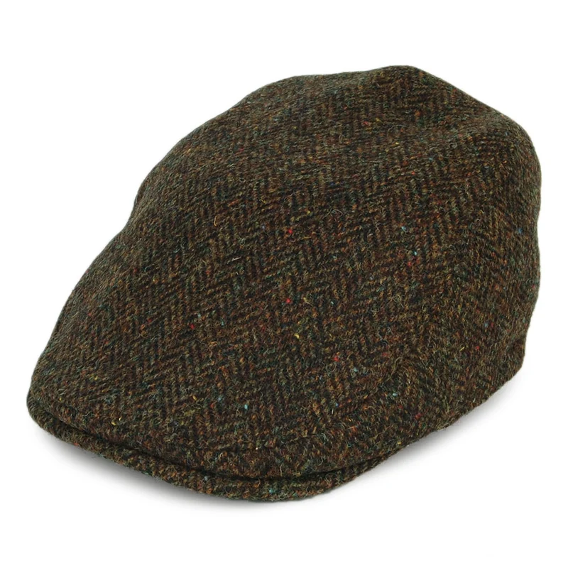 Casquette Plate en HARRIS TWEED à Protège-Oreilles Oban olive FAILSWORTH