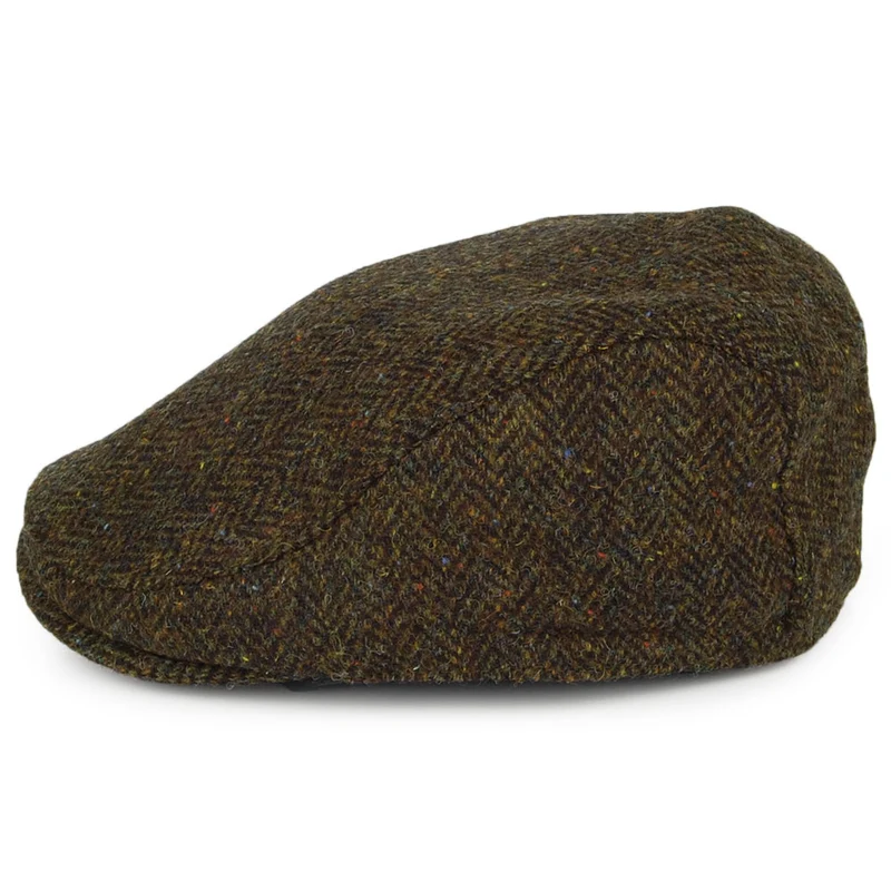 Casquette Plate en HARRIS TWEED à Protège-Oreilles Oban olive FAILSWORTH