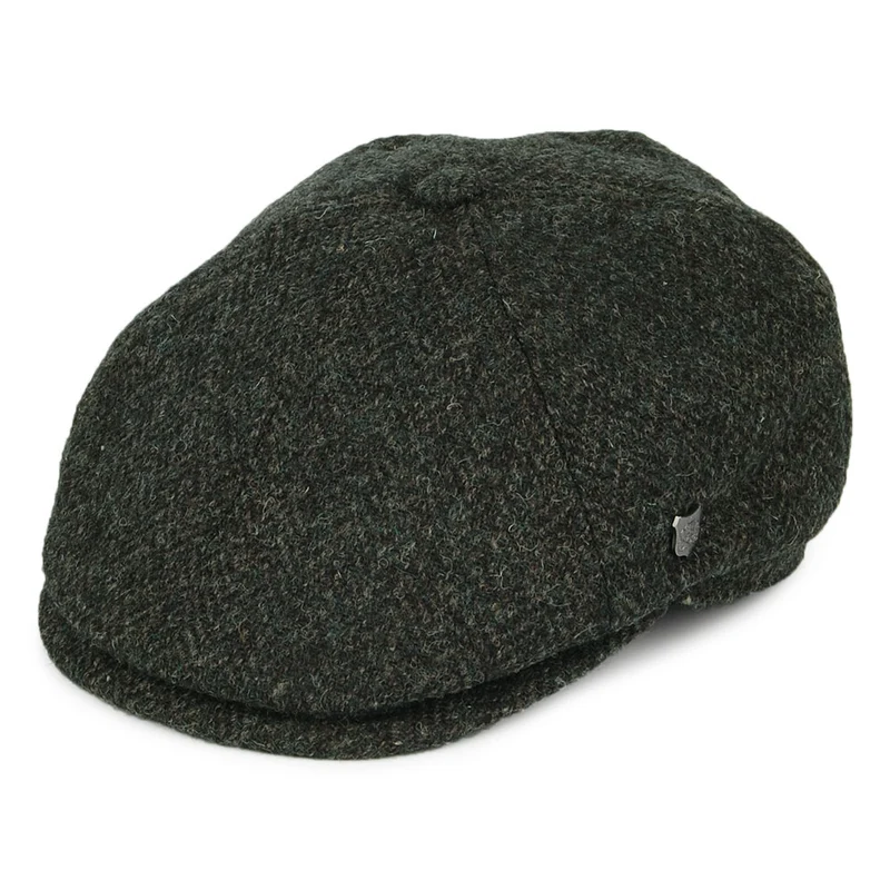 Casquette Gavroche en HARRIS TWEED à Chevrons Hudson olive FAILSWORTH