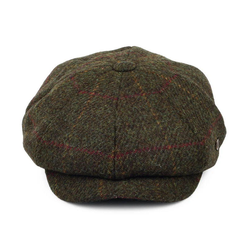 Casquette Gavroche en HARRIS TWEED à Carreaux Carloway olive FAILSWORTH