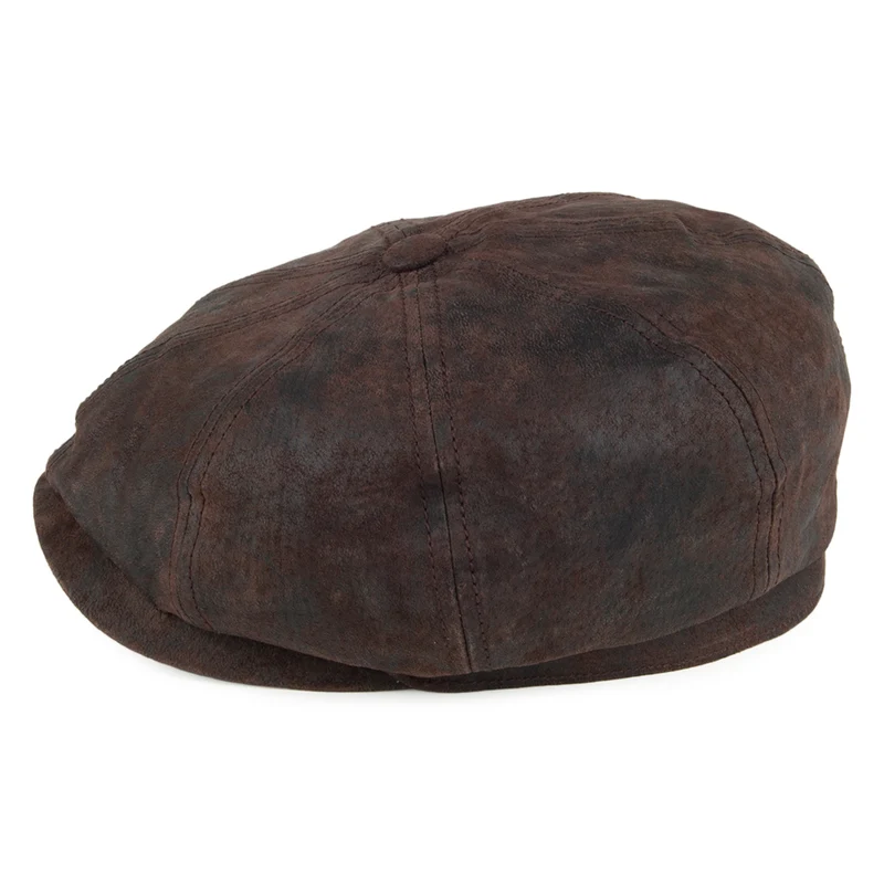 Casquette Gavroche en Cuir Hatteras marron STETSON