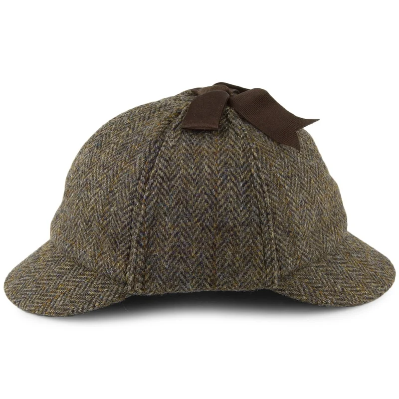 Chapeau Sherlock Holmes en HARRIS TWEED olive-bleu FAILSWORTH