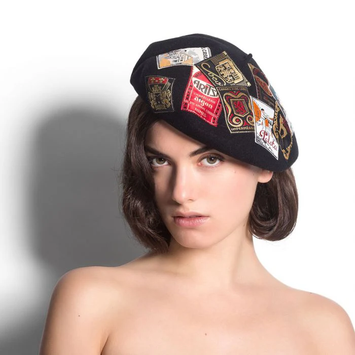 Béret en Laine Mérinos Eridan Vintage Patch noir LAULHÈRE