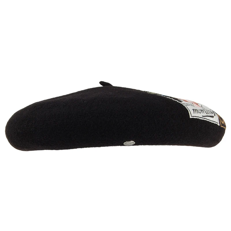 Béret en Laine Mérinos Eridan Vintage Patch noir LAULHÈRE
