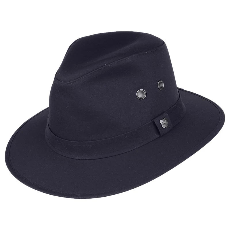 Chapeau Fedora en Coton Ciré Britannique Hydrofuge Drifter bleu marine FAILSWORTH