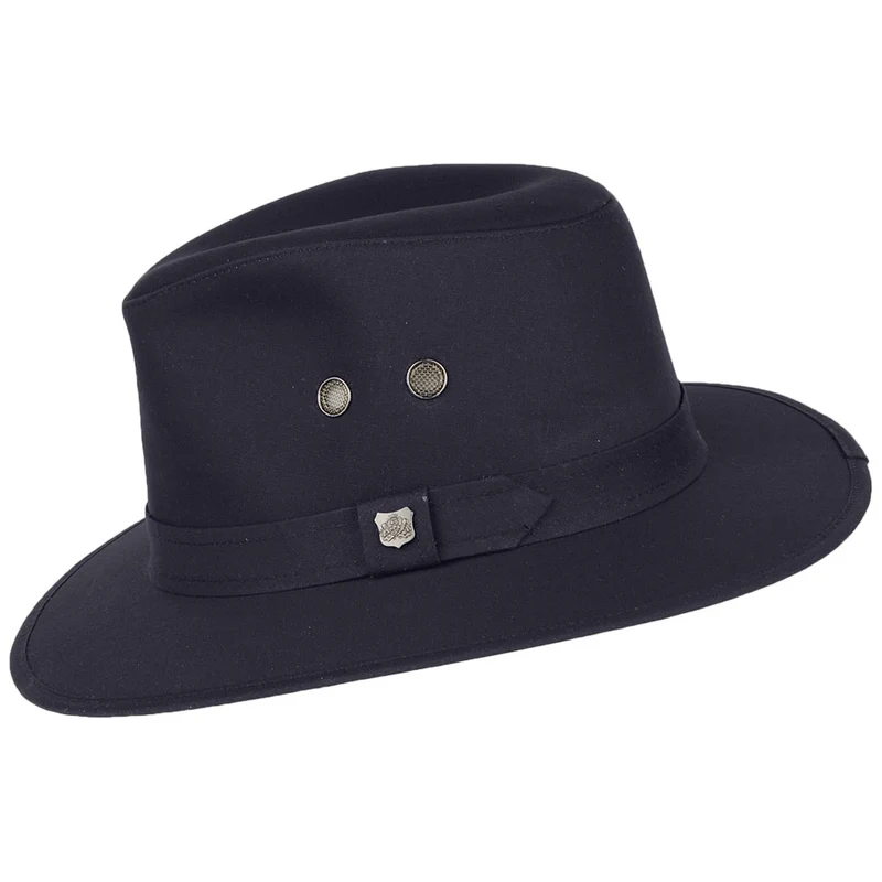 Chapeau Fedora en Coton Ciré Britannique Hydrofuge Drifter bleu marine FAILSWORTH