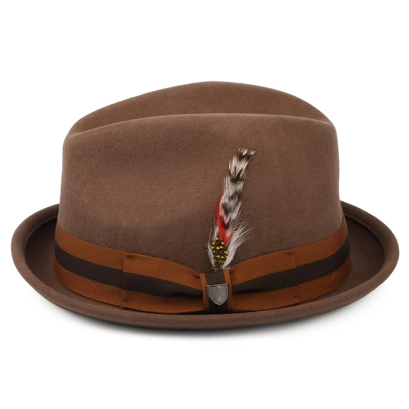 Chapeau Trilby en Laine Feutrée avec Bandeau à Rayures Gain camel BRIXTON