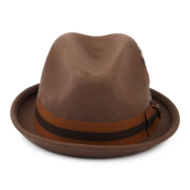 Chapeau Trilby en Laine Feutrée avec Bandeau à Rayures Gain camel BRIXTON
