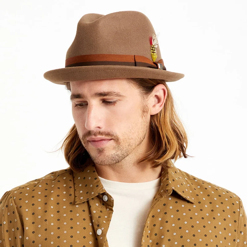 Chapeau Trilby en Laine Feutrée avec Bandeau à Rayures Gain camel BRIXTON