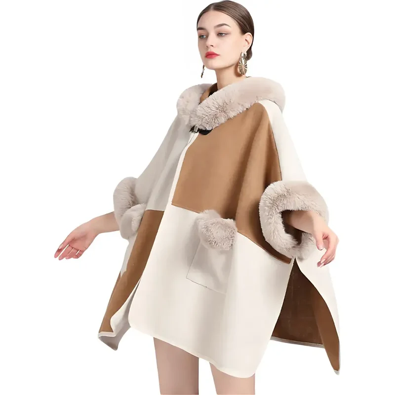 Cape poncho à capuche hiver chaud femme