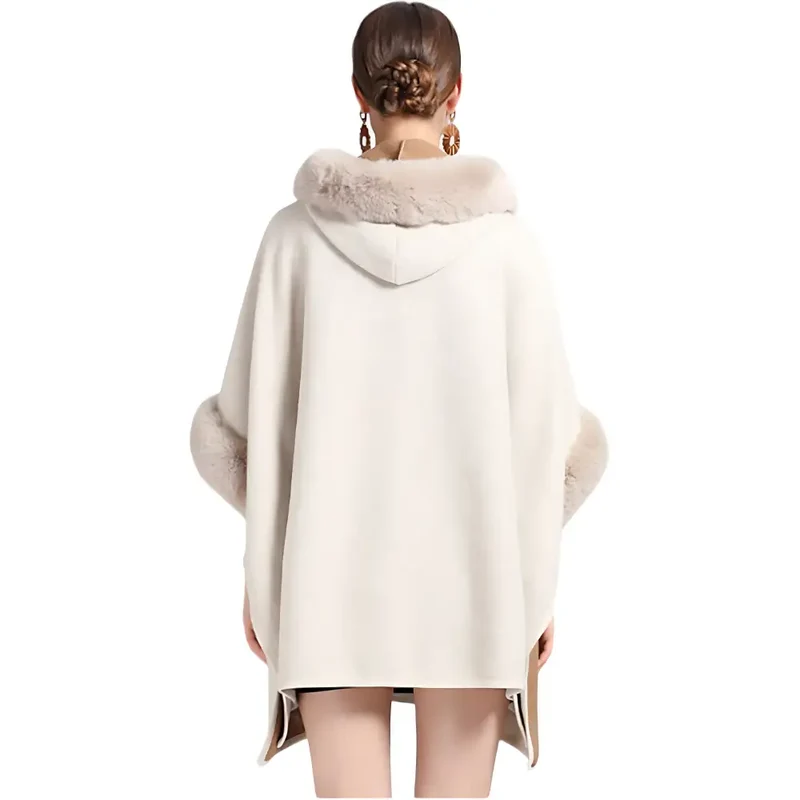 Cape poncho à capuche hiver chaud femme