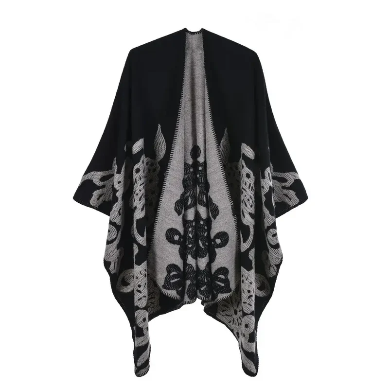 Poncho châle femme noir