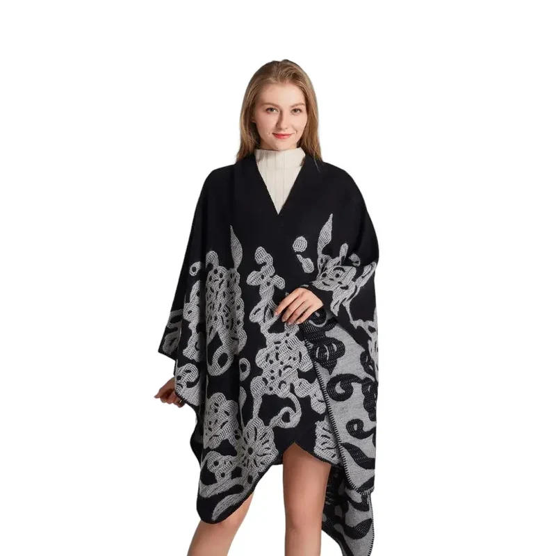 Poncho châle femme noir