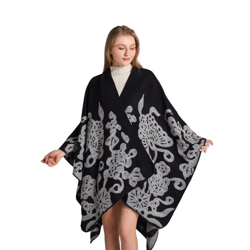 Poncho châle femme noir
