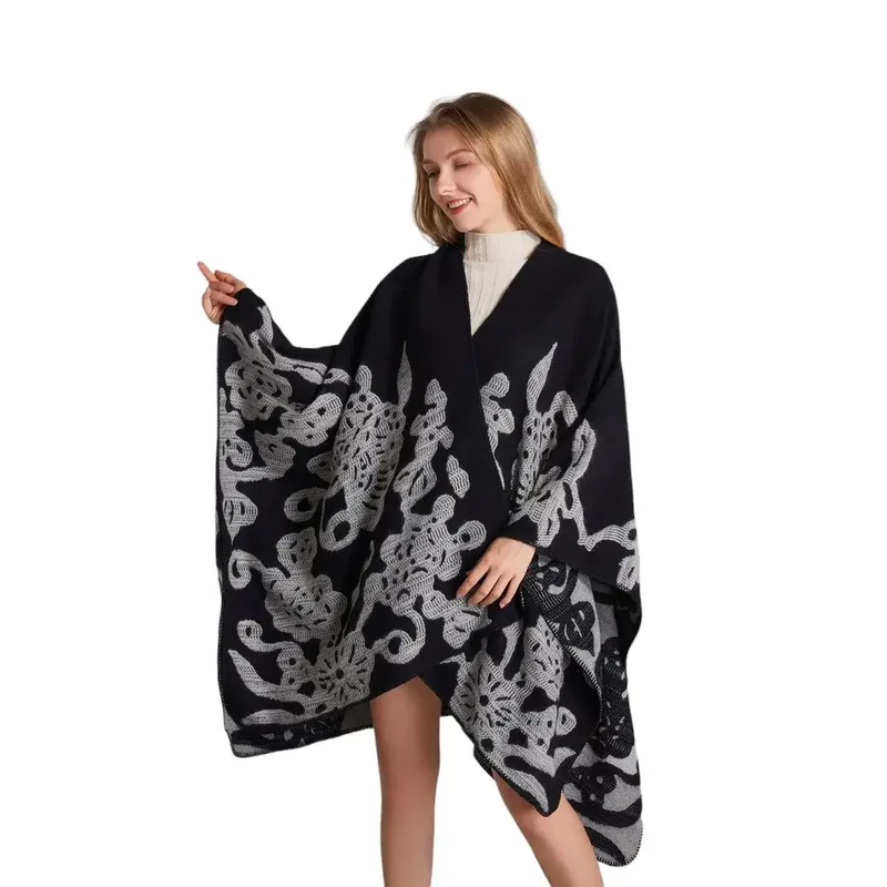Poncho châle femme noir