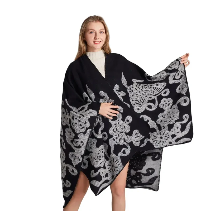 Poncho châle femme noir