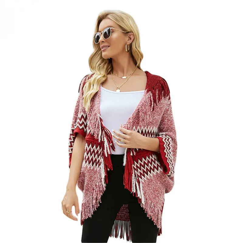 Tricot poncho femme