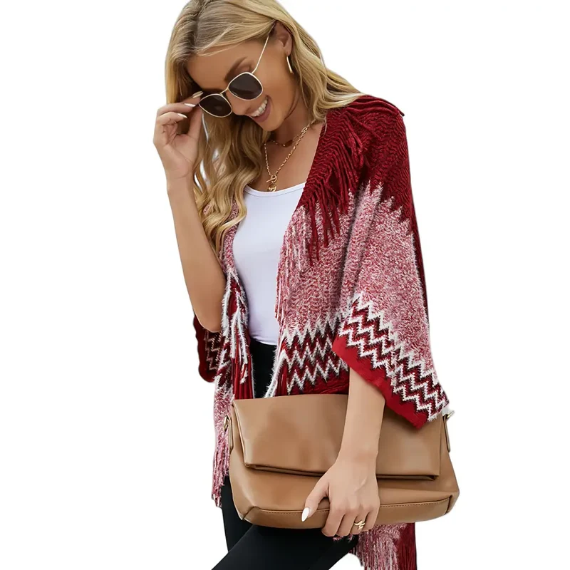 Tricot poncho femme