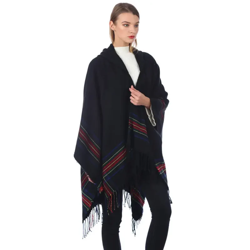 Poncho noir femme en cachemire