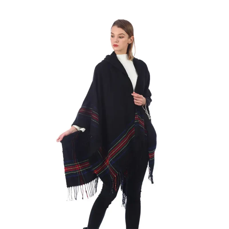 Poncho noir femme en cachemire
